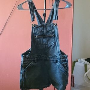 black jean overall shorts